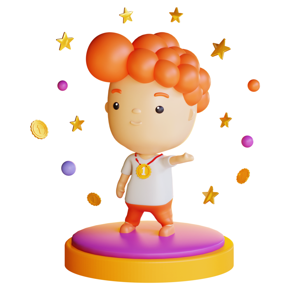 vencedor de personagem de menino 3d png