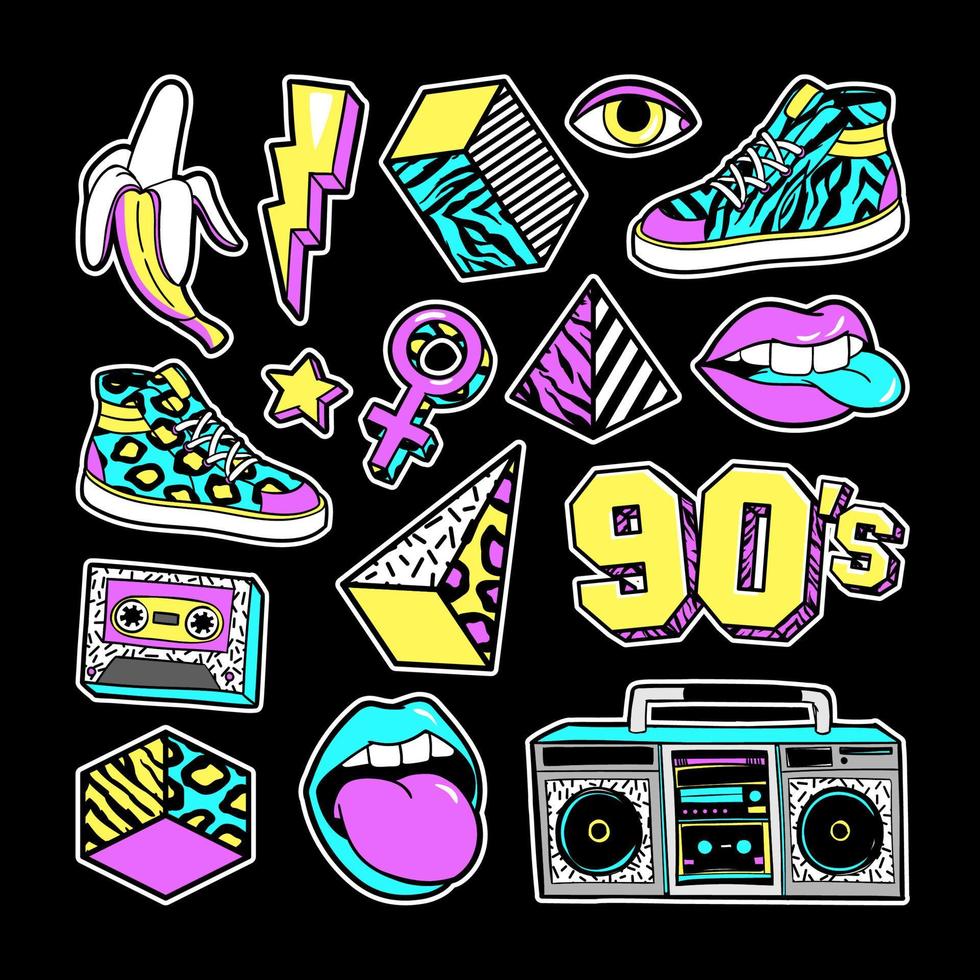 Fashion patches in in 80s-90s memphis style. vector