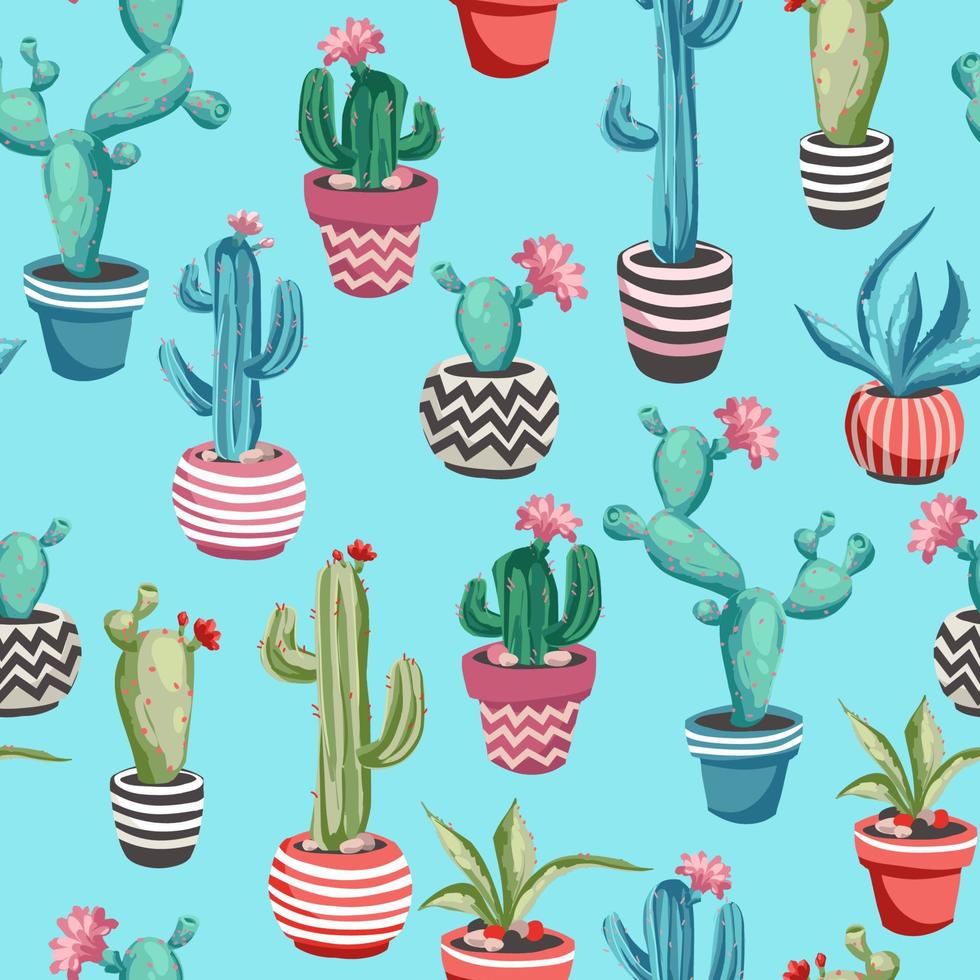 Cacti flower seamless pattern. vector