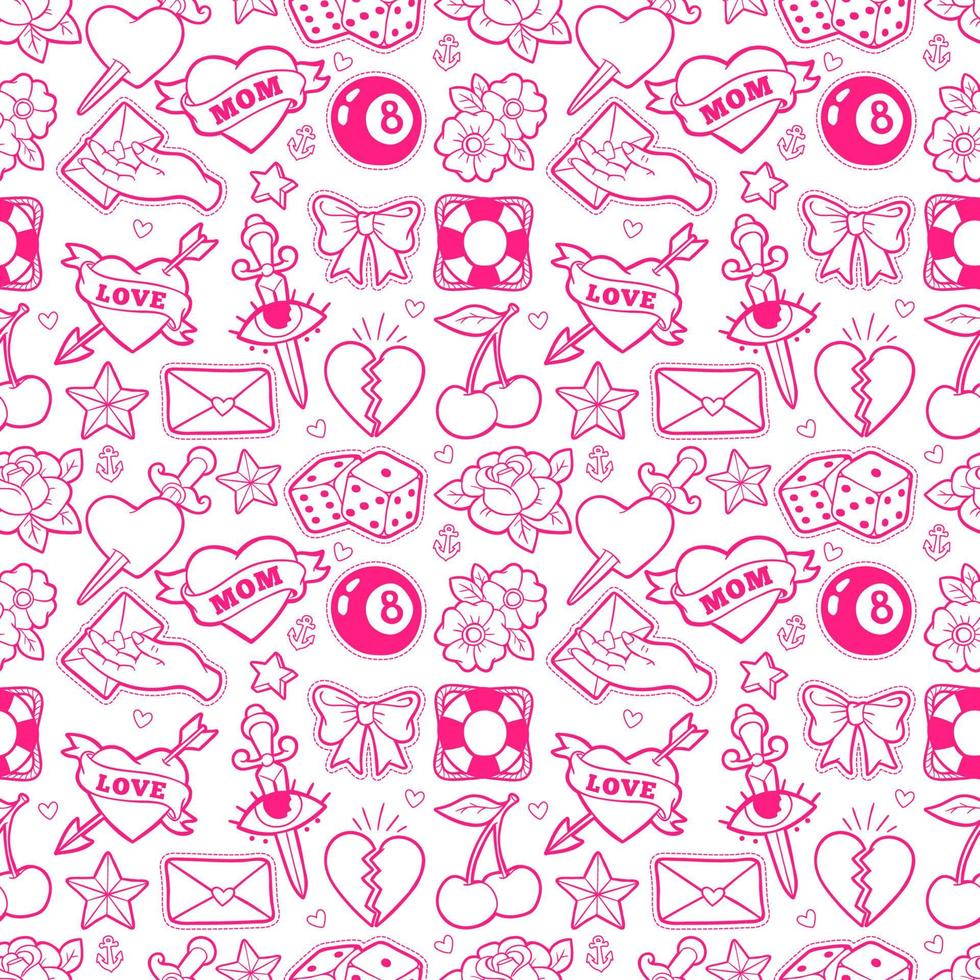 Old school seamless pattern in rockabilly style. vector