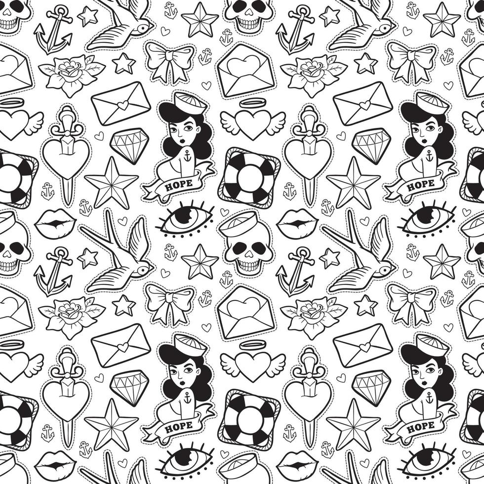Old school seamless pattern in rockabilly style. vector