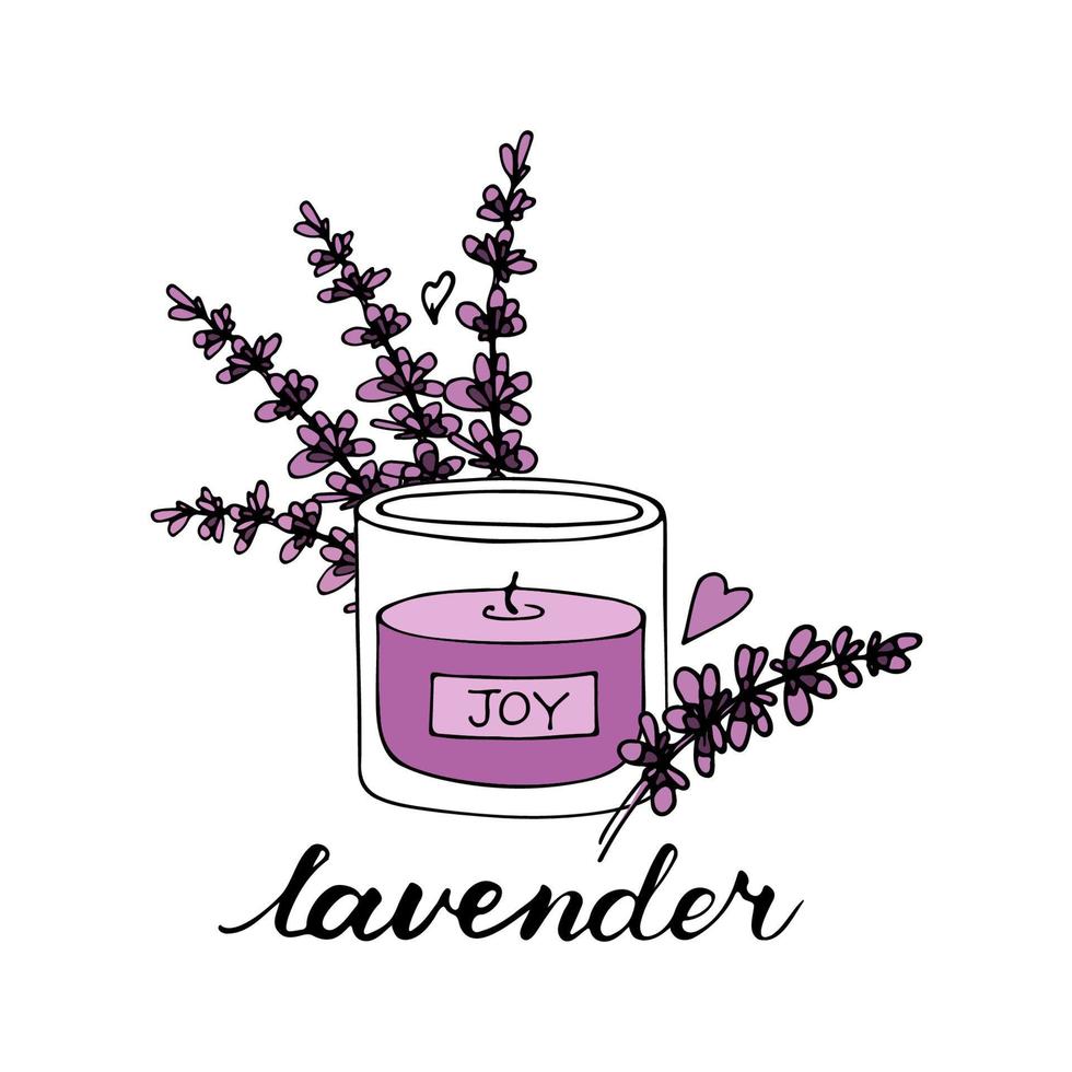 Decorative wax candles for relax and spa. Hand drawn doodle illustration. Line art vector set. Natural lavender aroma