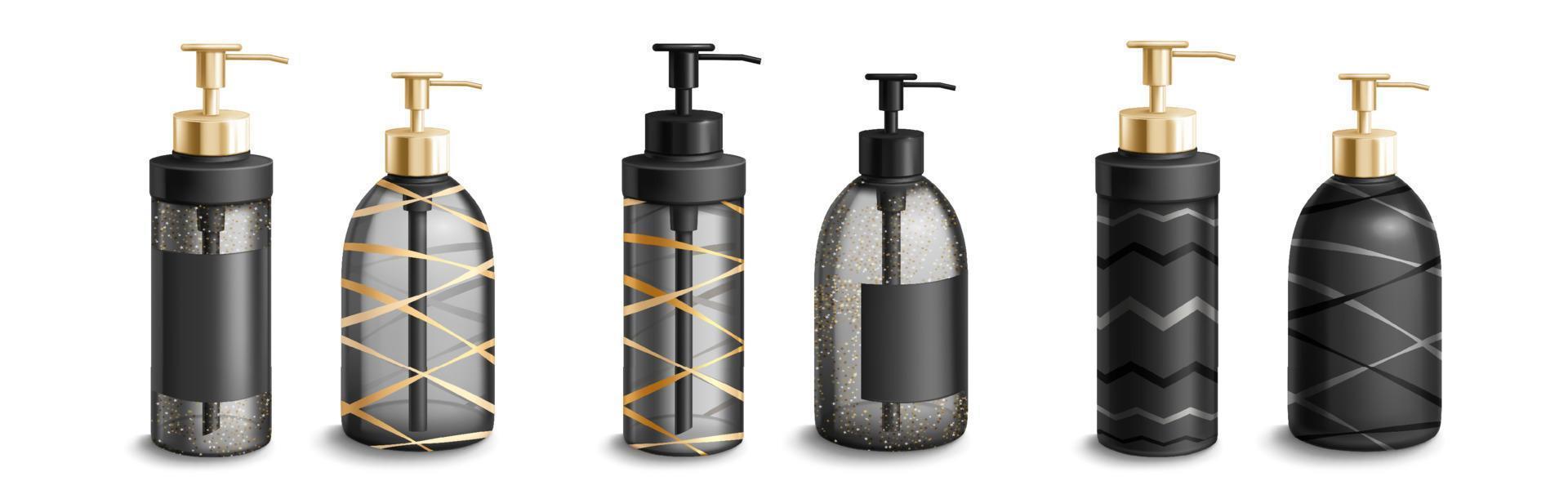 Cosmetic bottles mockup, black plastic tubes set vector