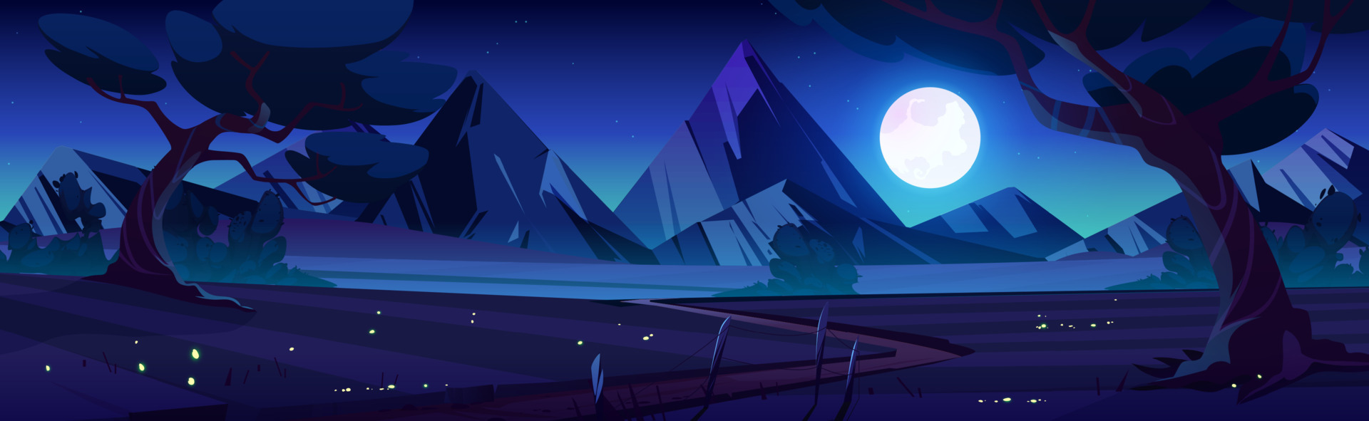 Cartoon nature landscape night time background 12996500 Vector Art at Vecteezy