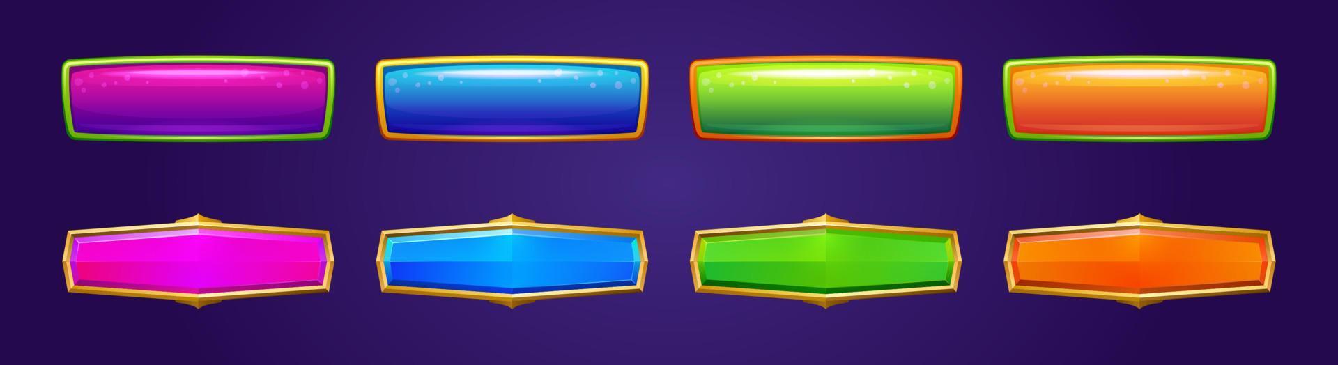 Shiny game buttons with gold and color frames vector