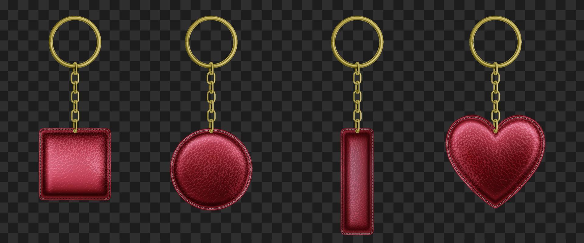 Red leather keychains realistic vector set