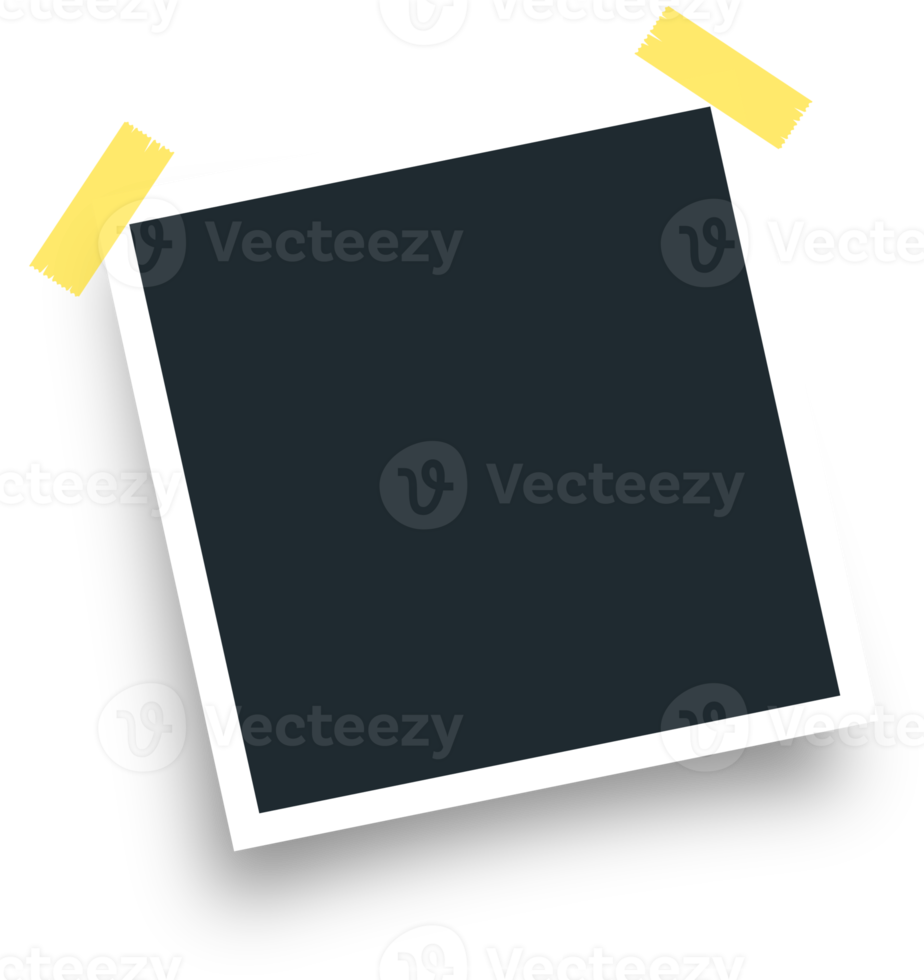 fotorahmen mit leerem platz und gelbem klebebandaufkleber. gedrehtes fotorahmenkonzept. realistischer leerer fotokartenrahmen. png