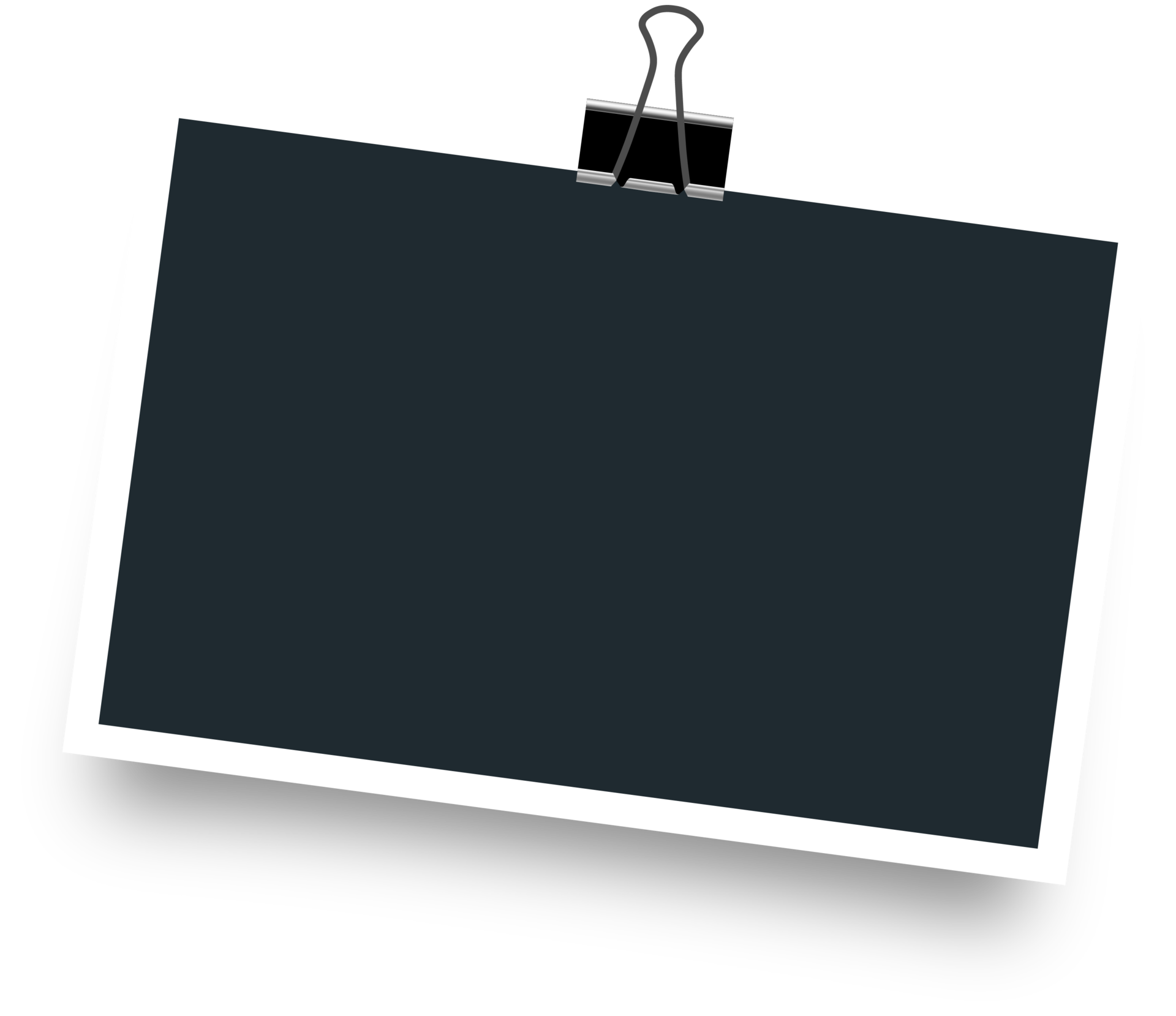 Photo frame with blank place and paper clip. Rotated photo frame