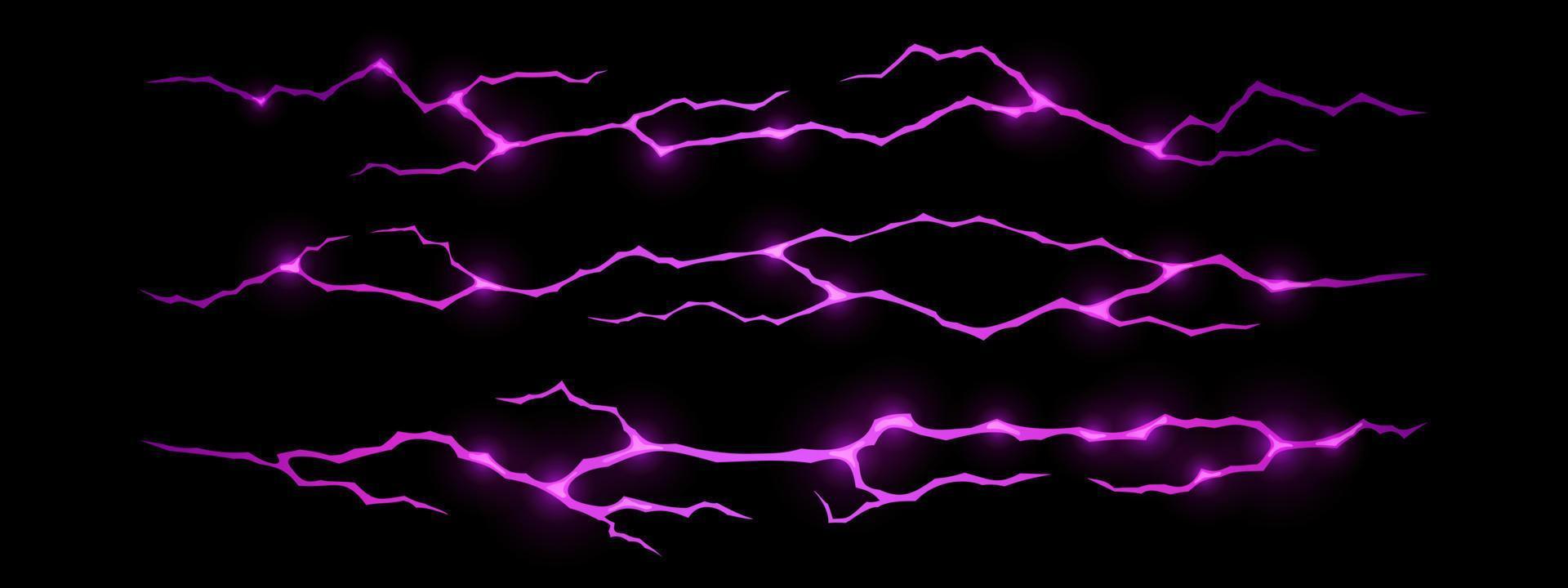 Ground cracks with purple light inside top view vector