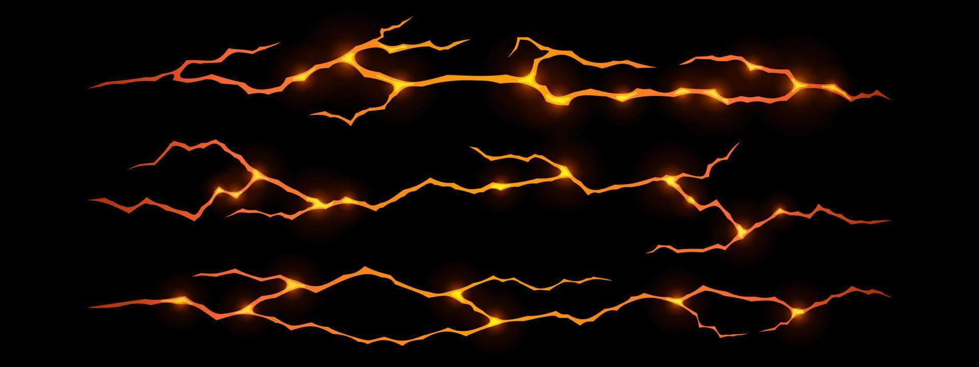 Lava in ground cracks, volcano magma glow texture vector