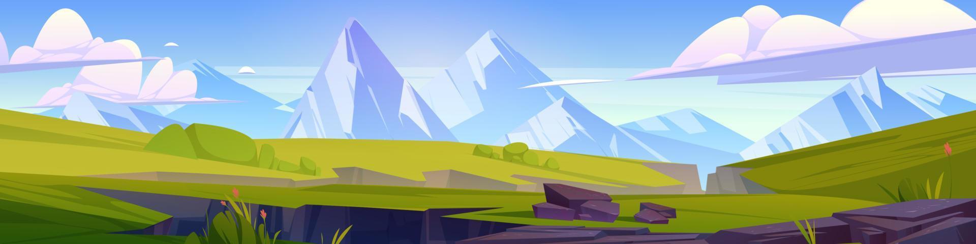 Summer landscape with green meadows and mountains vector