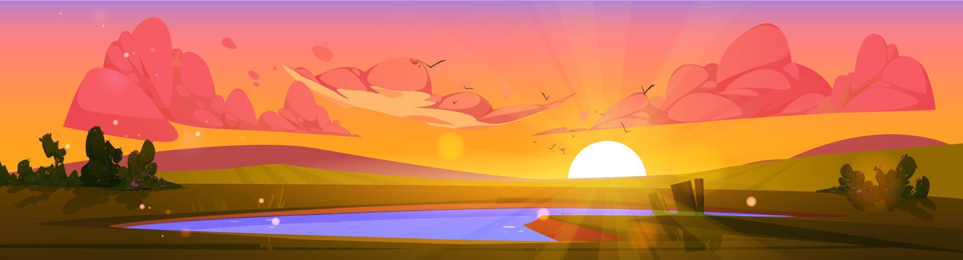 Cartoon nature landscape sunset backgrounds vector