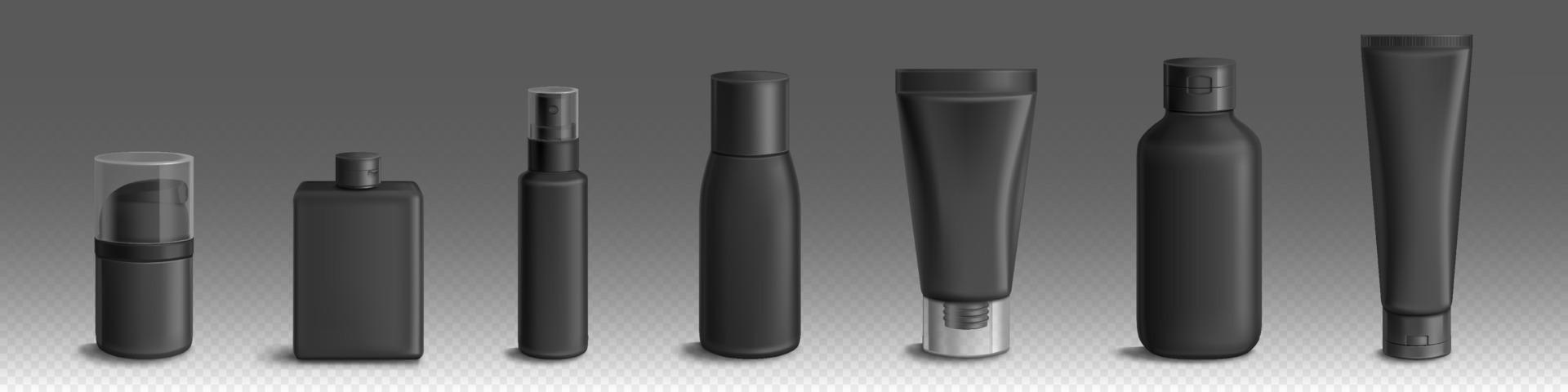 Realistic png set of black cosmetic bottles vector