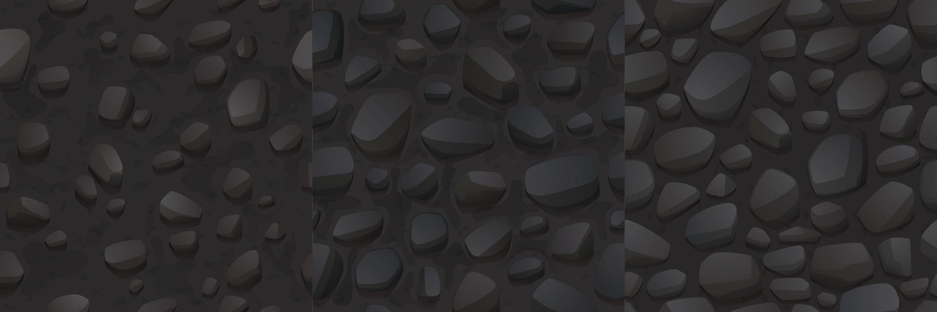 Game seamless patterns with stone and rock texture vector