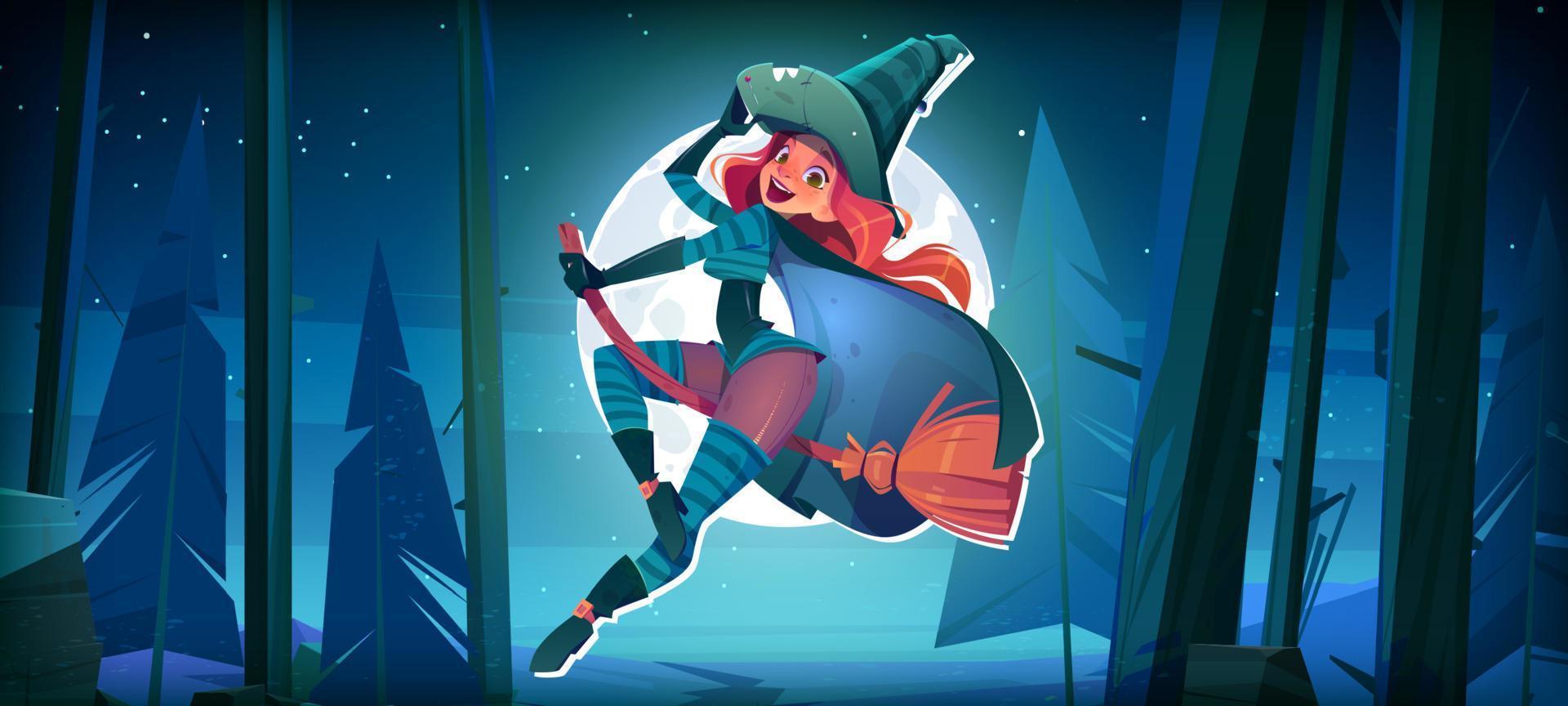 Beautiful witch fly on broom Halloween character vector