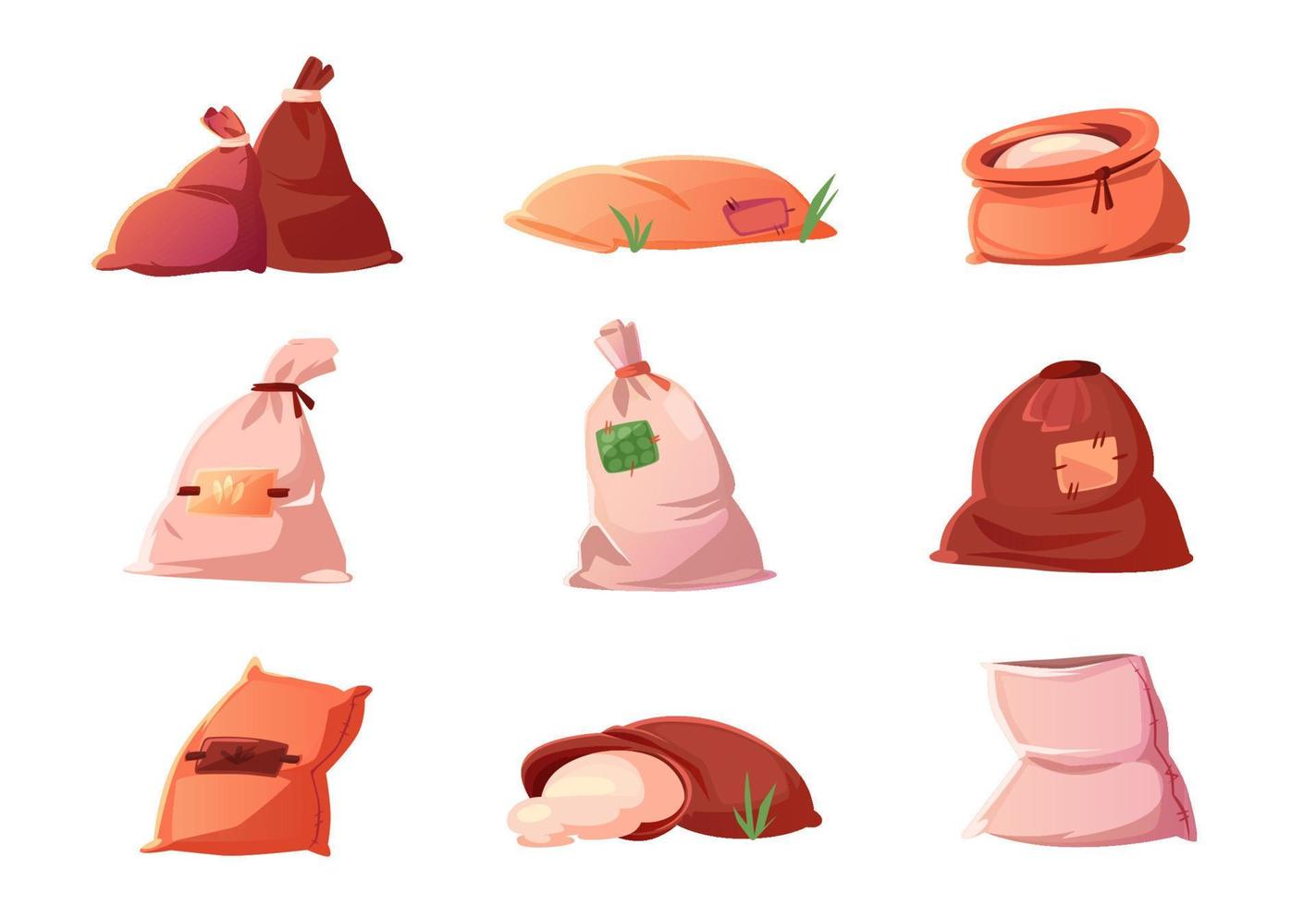 Bags and sacks with grain, flour, rice, cereal set vector