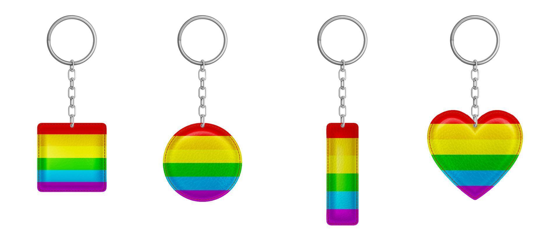 Rainbow keychains, keyring holders with lgbt flag vector