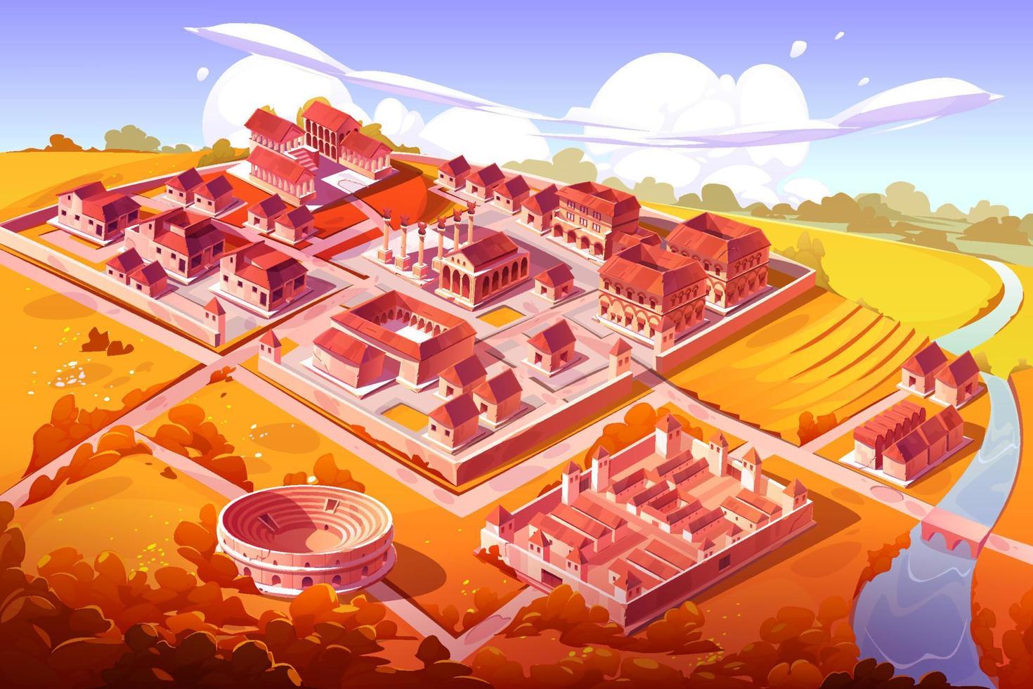 Ancient Rome, isometric cartoon autumn cityscape vector