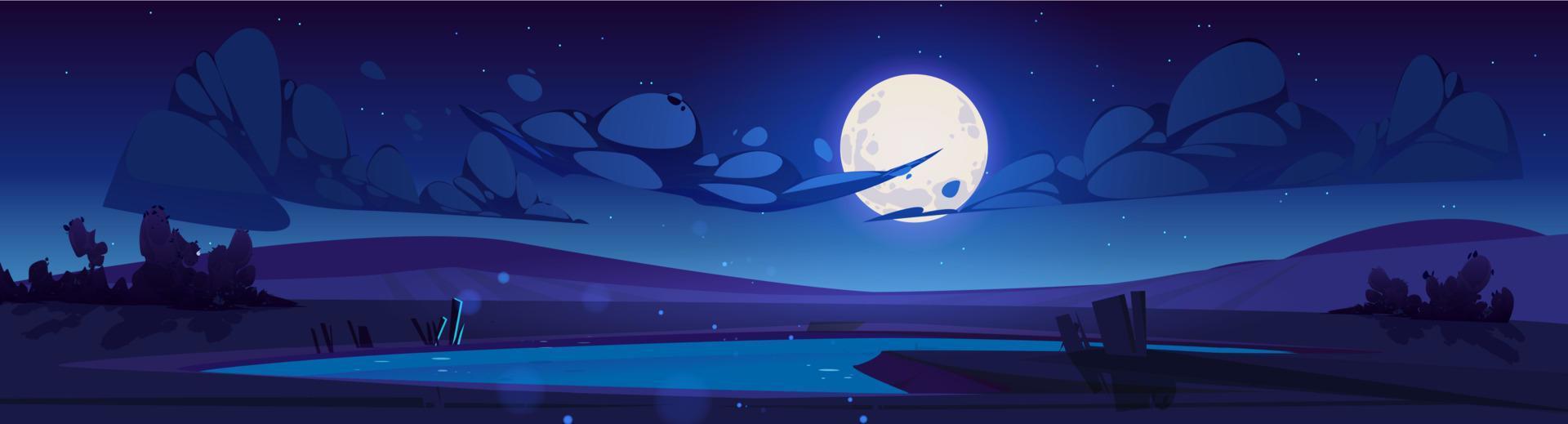 Night lake landscape cartoon vector illustration