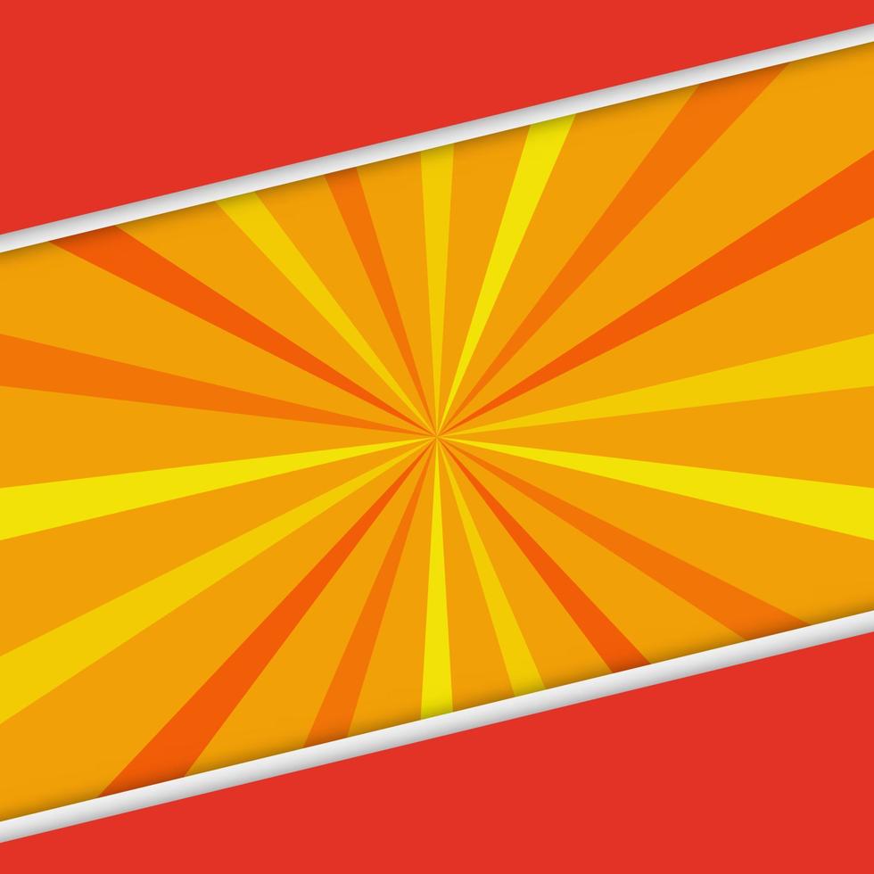 Fondo de fondo de estilo superpuesto de vector abstracto amarillo naranja rojo con rayos. ilustración vectorial grunge retro con un fondo de círculo blanco. diseño abstracto de rayos de sol. sol naciente vintage o su