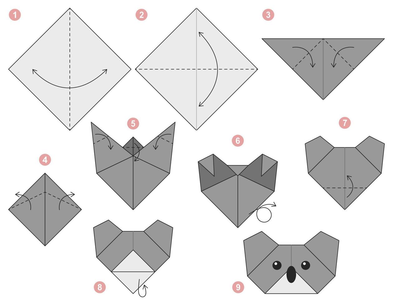 Koala origami scheme tutorial moving model Origami for kids Step by