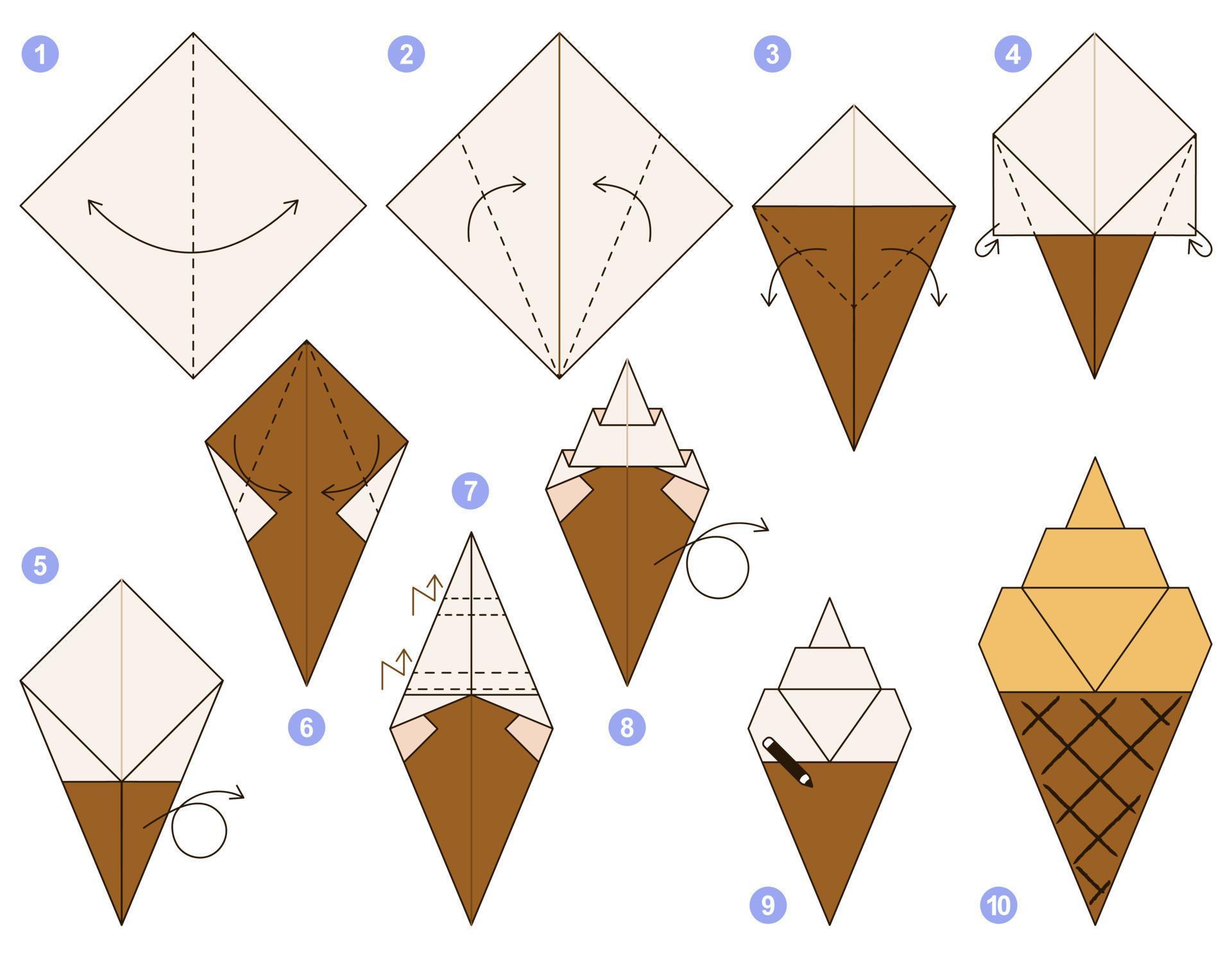 ice cream origami scheme tutorial moving model. Origami for kids. Step