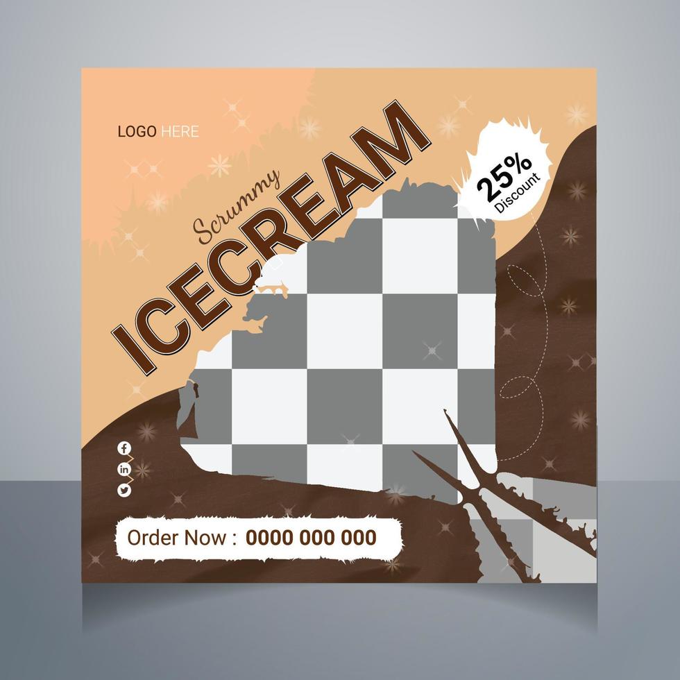 Scrummy Icecream Social Media Post. social media post template for food menu promotion banner frame.  high resolution. vector
