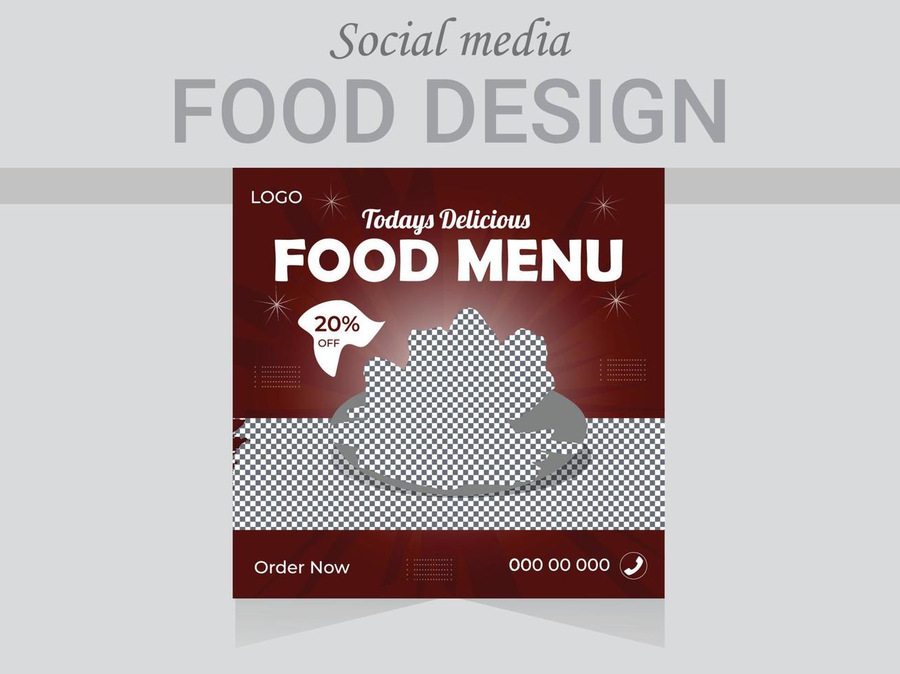 Vector Social Media Post Design Template. Modern restaurant and fast food poster layout.