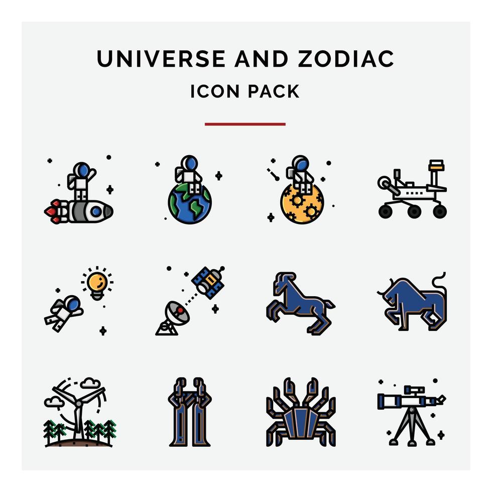 paquete de iconos de universo y zodiaco vector