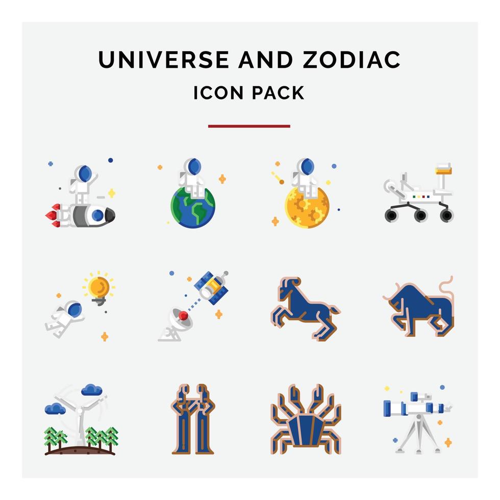 universe and zodiac icon pack vector