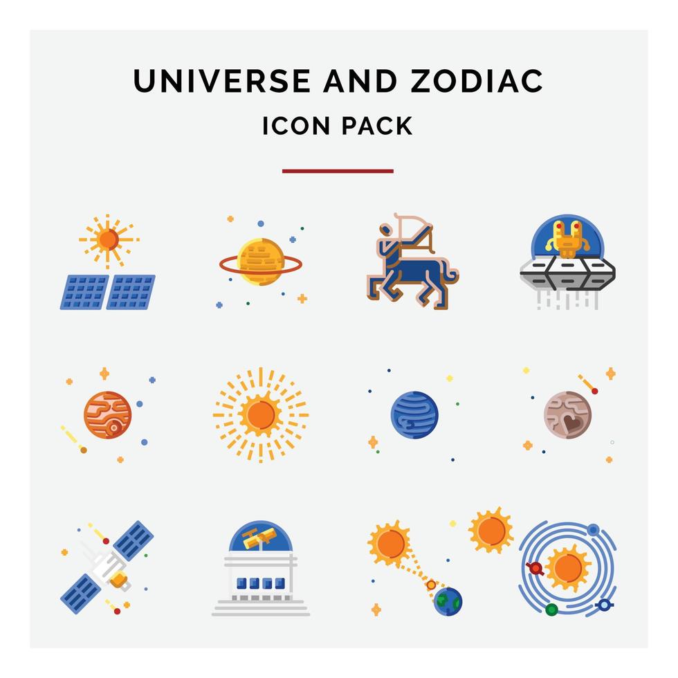 universe and zodiac icon pack vector