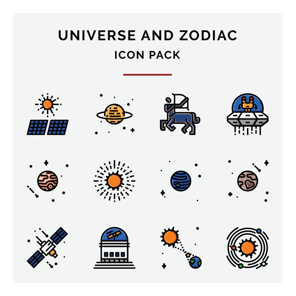 paquete de iconos de universo y zodiaco vector