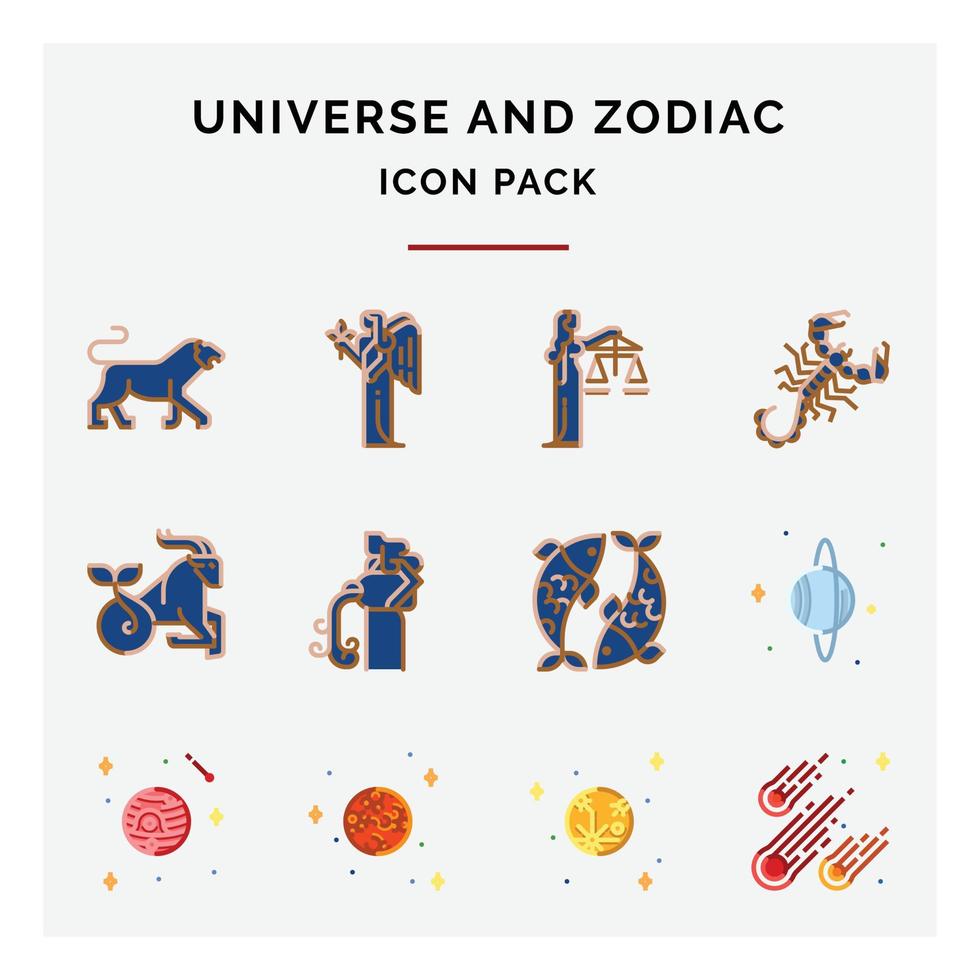 universe and zodiac icon pack vector