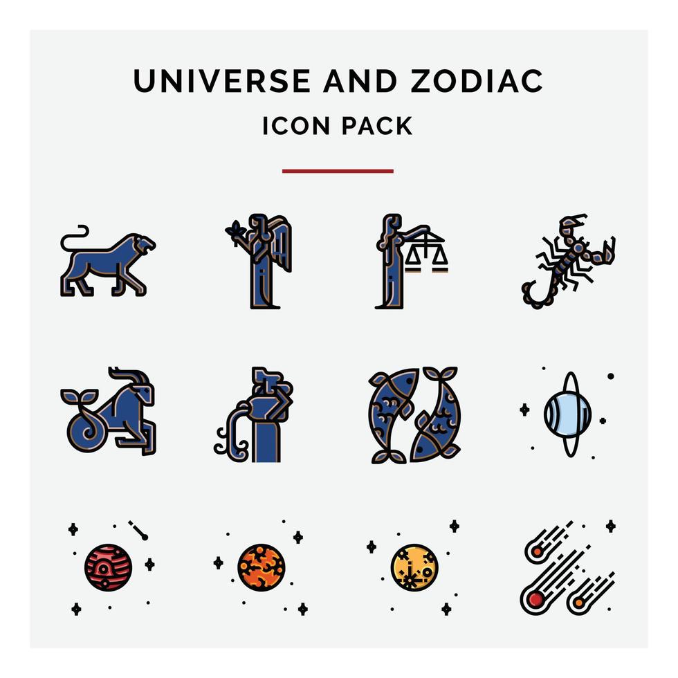 universe and zodiac icon pack vector