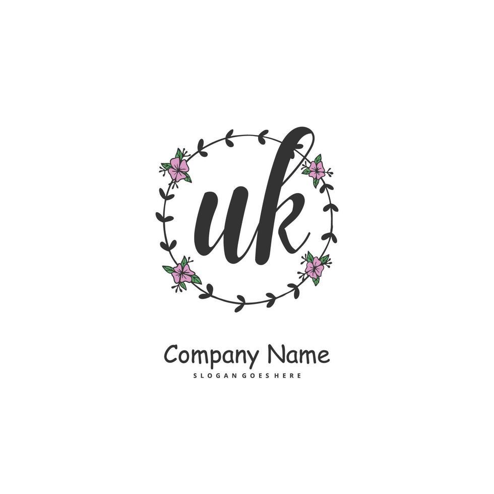UK Initial handwriting and signature logo design with circle. Beautiful design handwritten logo for fashion, team, wedding, luxury logo. vector