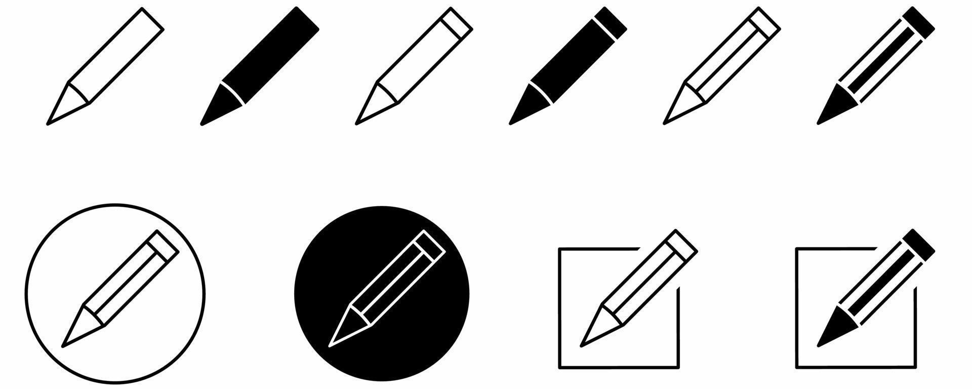 outline silhouette pencil edit icon set isolated on white background vector