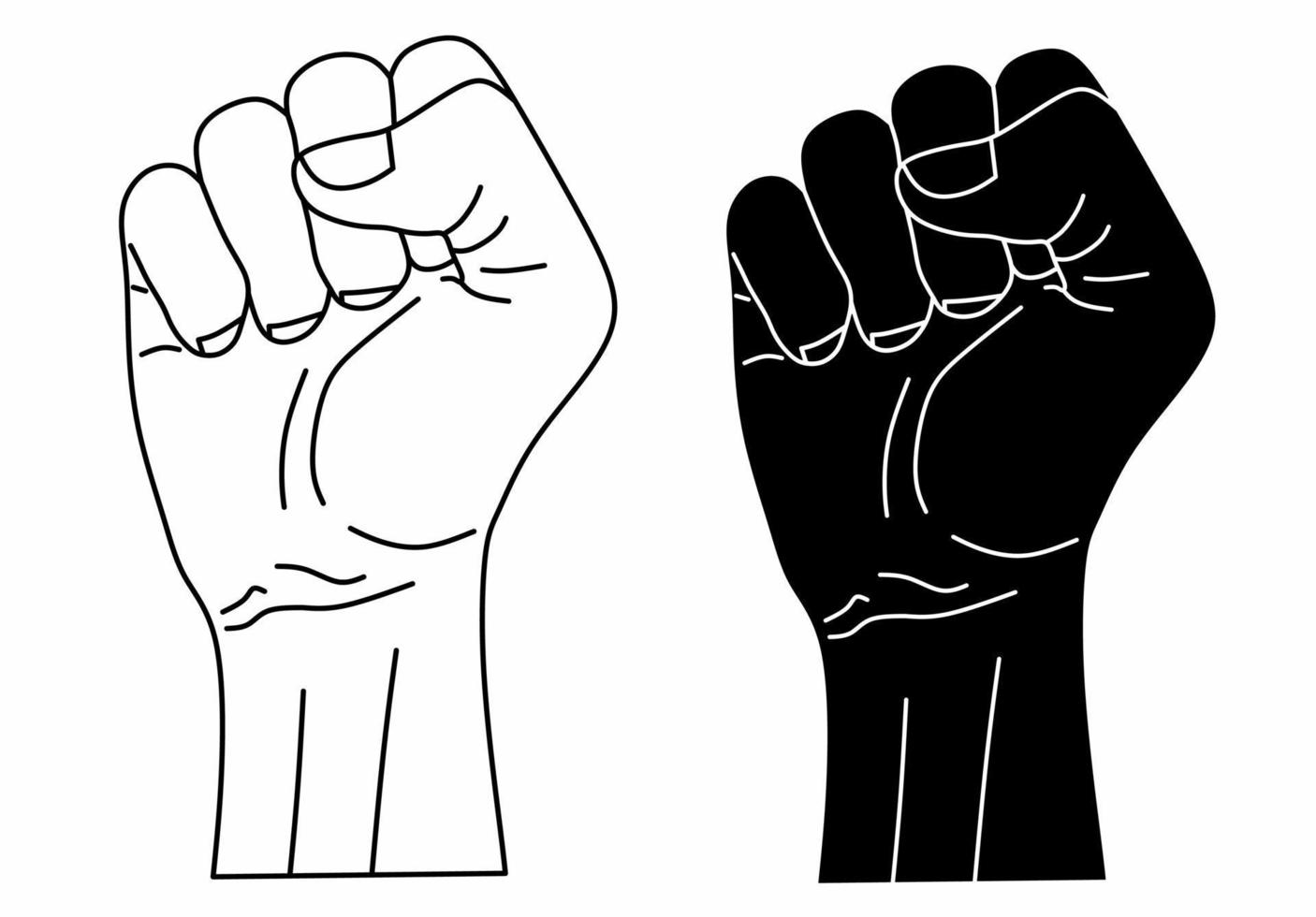 outline Silhouette raised fist hand set isolated on white background vector
