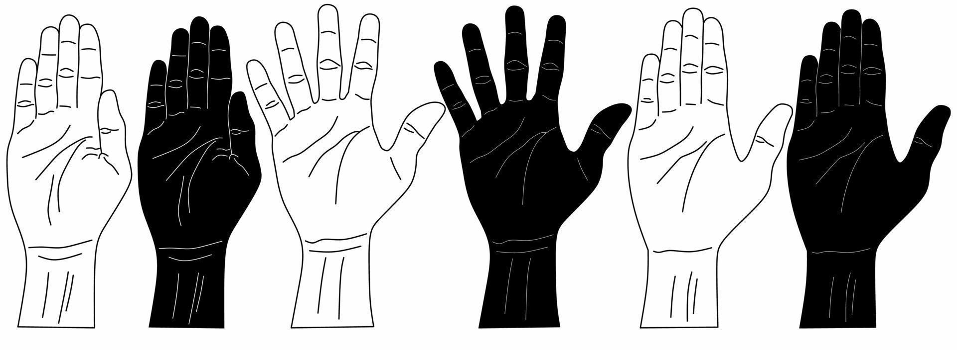 conjunto de iconos de mano de palma aislado sobre fondo blanco. ilustración de vector de mano abierta de silueta de contorno