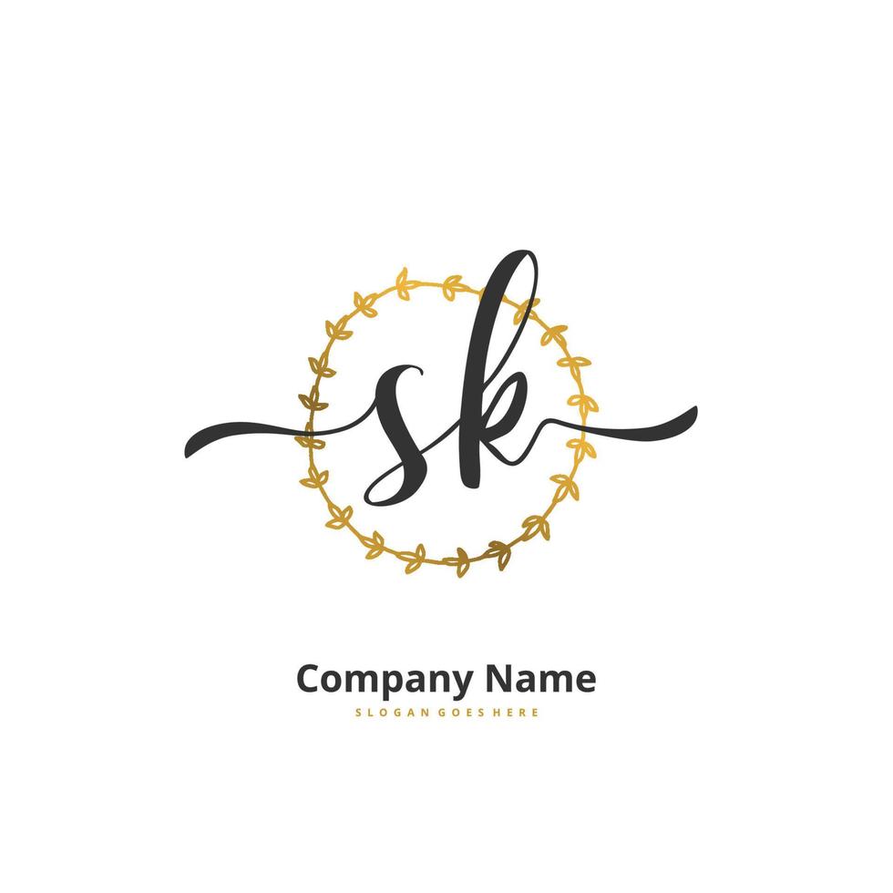 SK Initial handwriting and signature logo design with circle. Beautiful design handwritten logo for fashion, team, wedding, luxury logo. vector