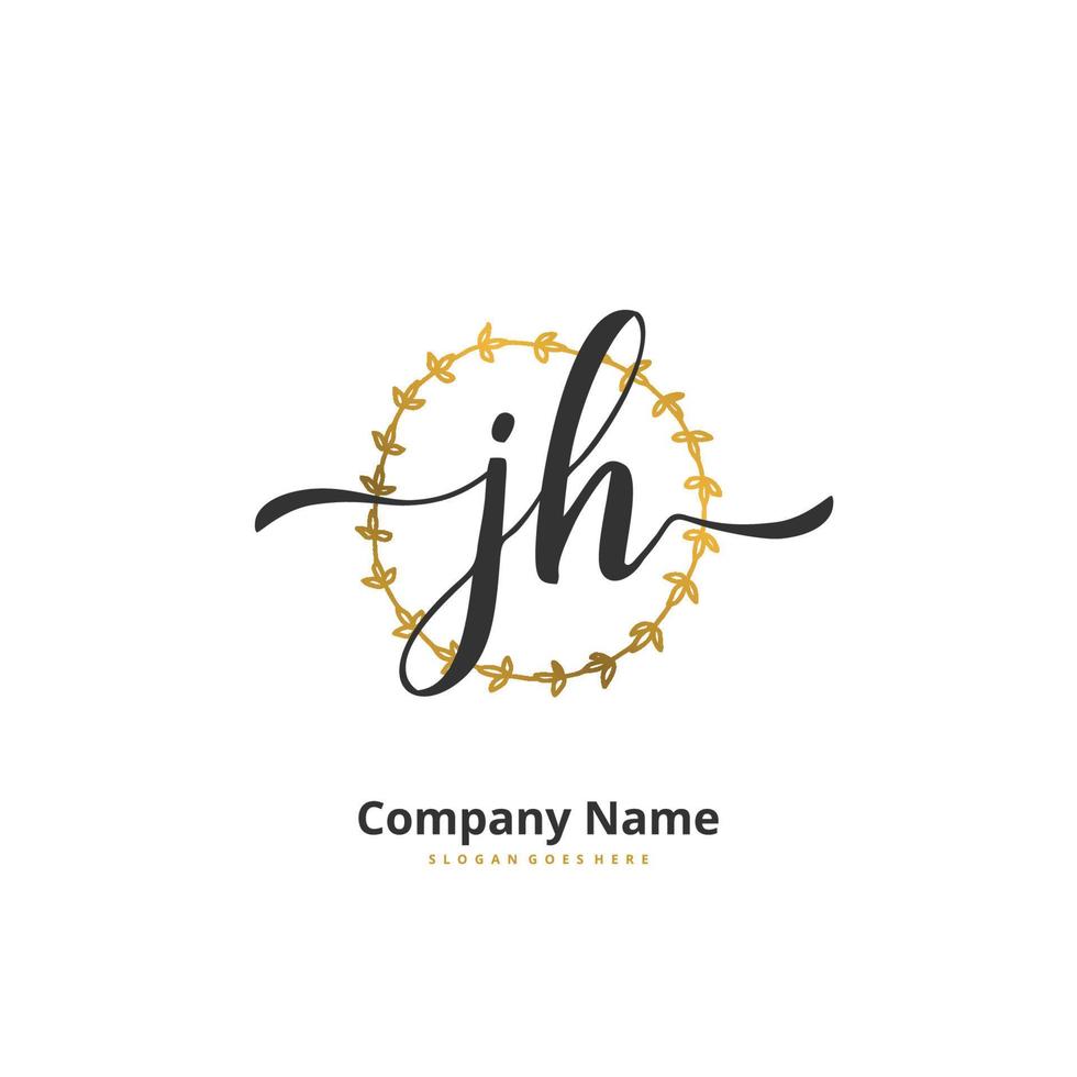 JH Initial handwriting and signature logo design with circle. Beautiful design handwritten logo for fashion, team, wedding, luxury logo. vector