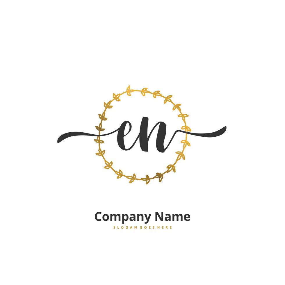 EN Initial handwriting and signature logo design with circle. Beautiful design handwritten logo for fashion, team, wedding, luxury logo. vector