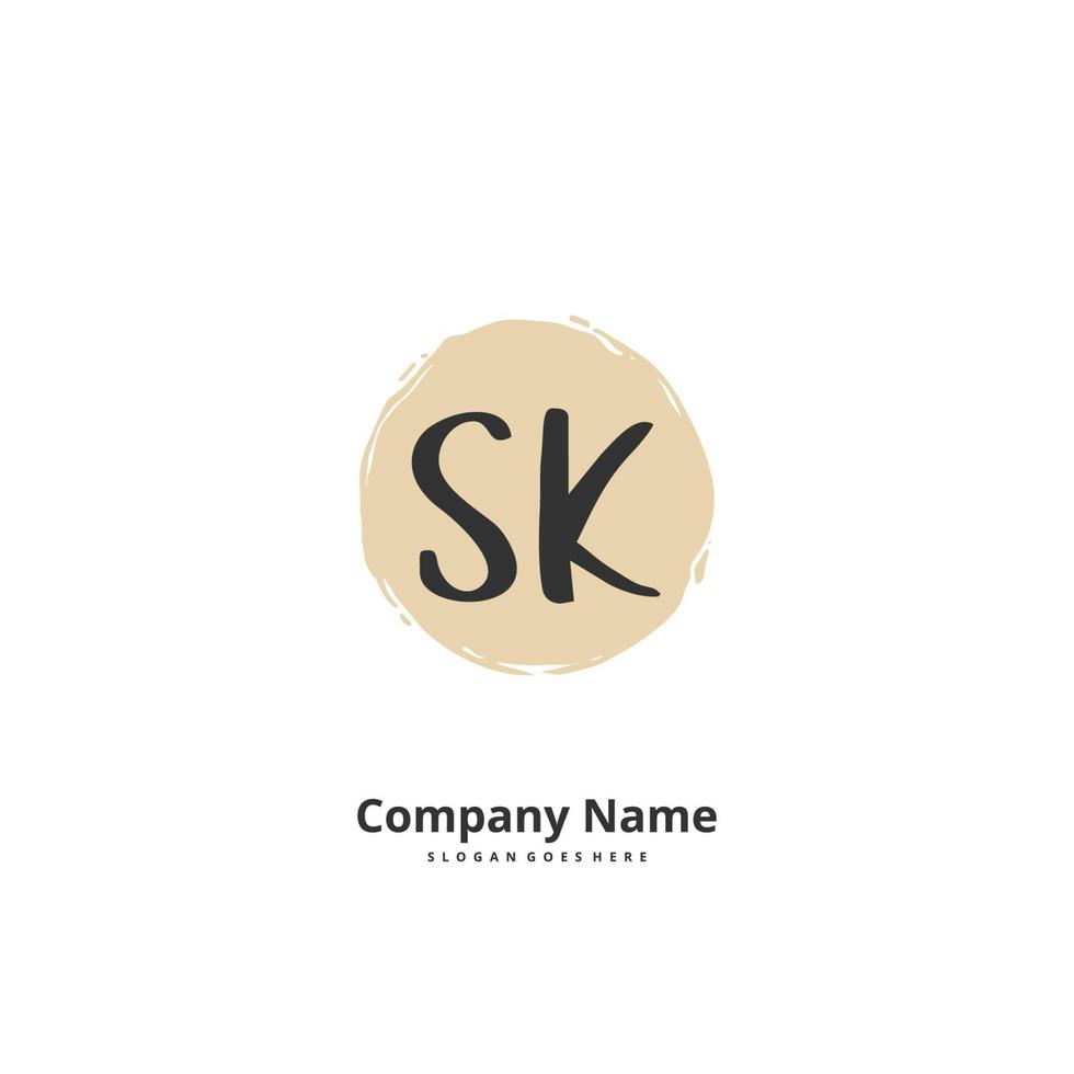 sk escritura inicial a mano y diseño de logotipo de firma con círculo. hermoso diseño de logotipo escrito a mano para moda, equipo, boda, logotipo de lujo. vector