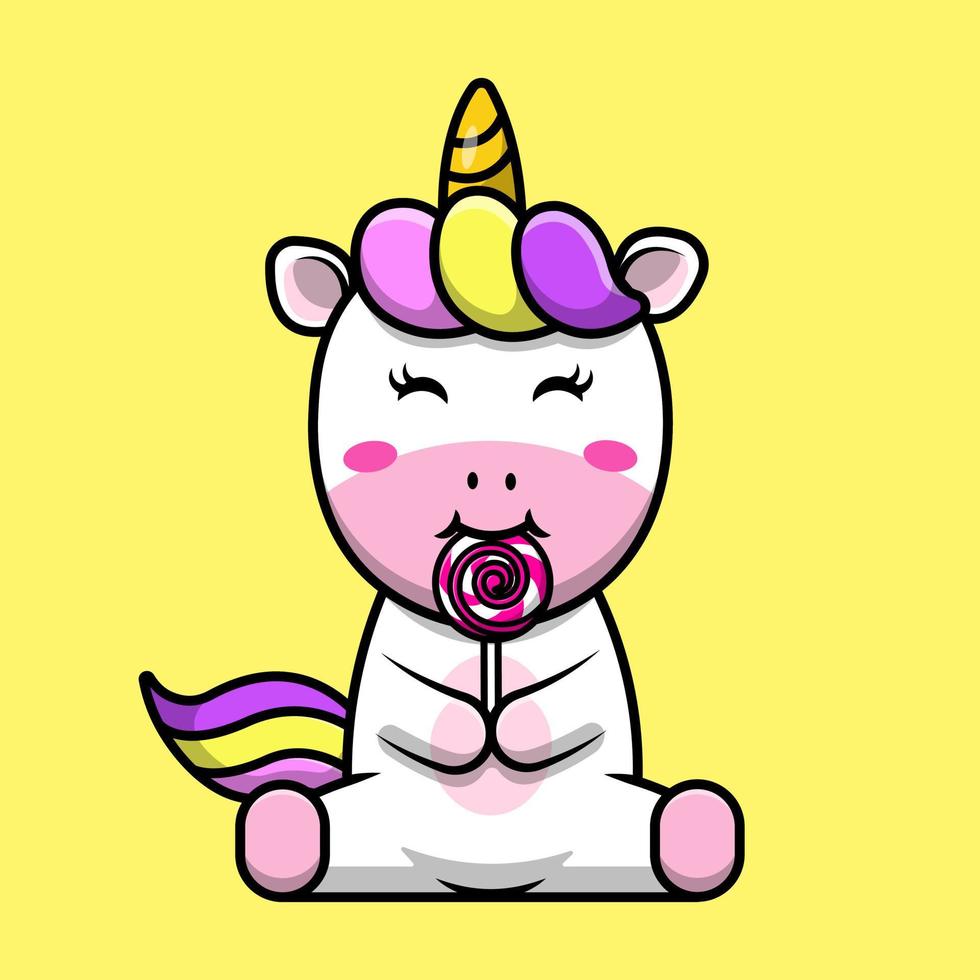 lindo unicornio come ilustración de iconos de vector de dibujos animados de piruleta. concepto de caricatura plana. adecuado para cualquier proyecto creativo.