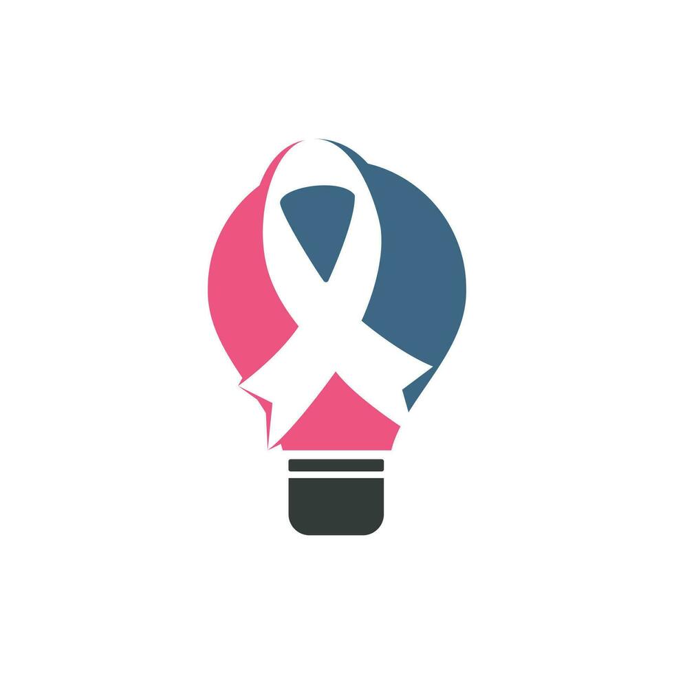 diseño de logotipo vectorial de cinta rosa y bombilla. lucha contra la idea del cáncer de mama con una bombilla de luz brillante realista. vector