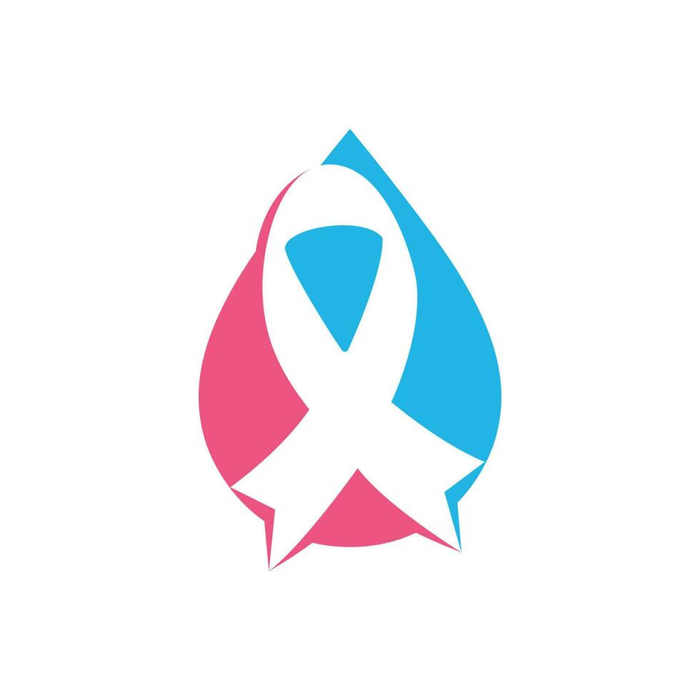 diseño de logotipo vectorial de cinta rosa y gota de agua. símbolo de concientización sobre el cáncer de mama. octubre es el mes de la concientización sobre el cáncer de mama en el mundo. vector