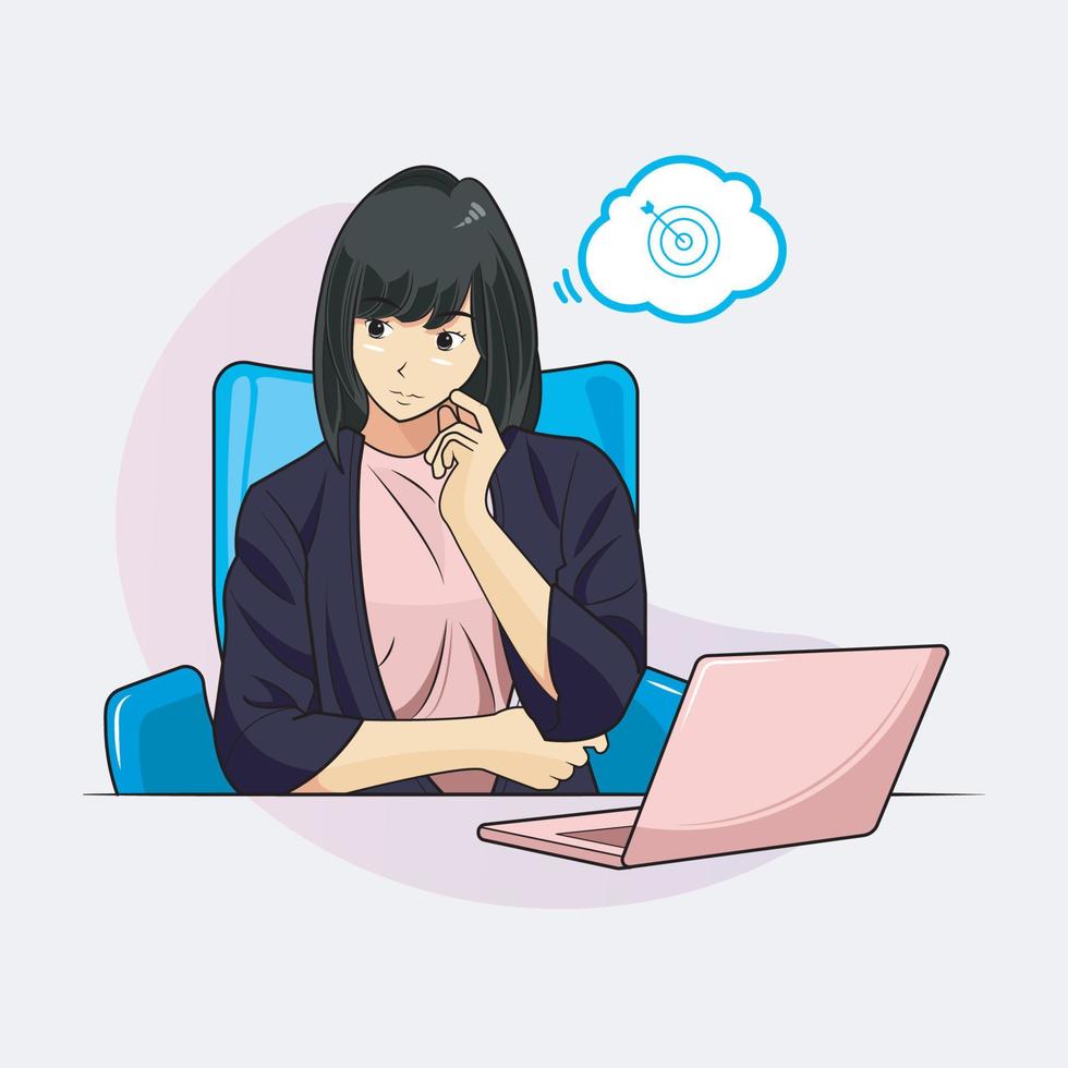 mujer de negocios en casual creando nueva idea solución ilustración vectorial descarga gratuita vector