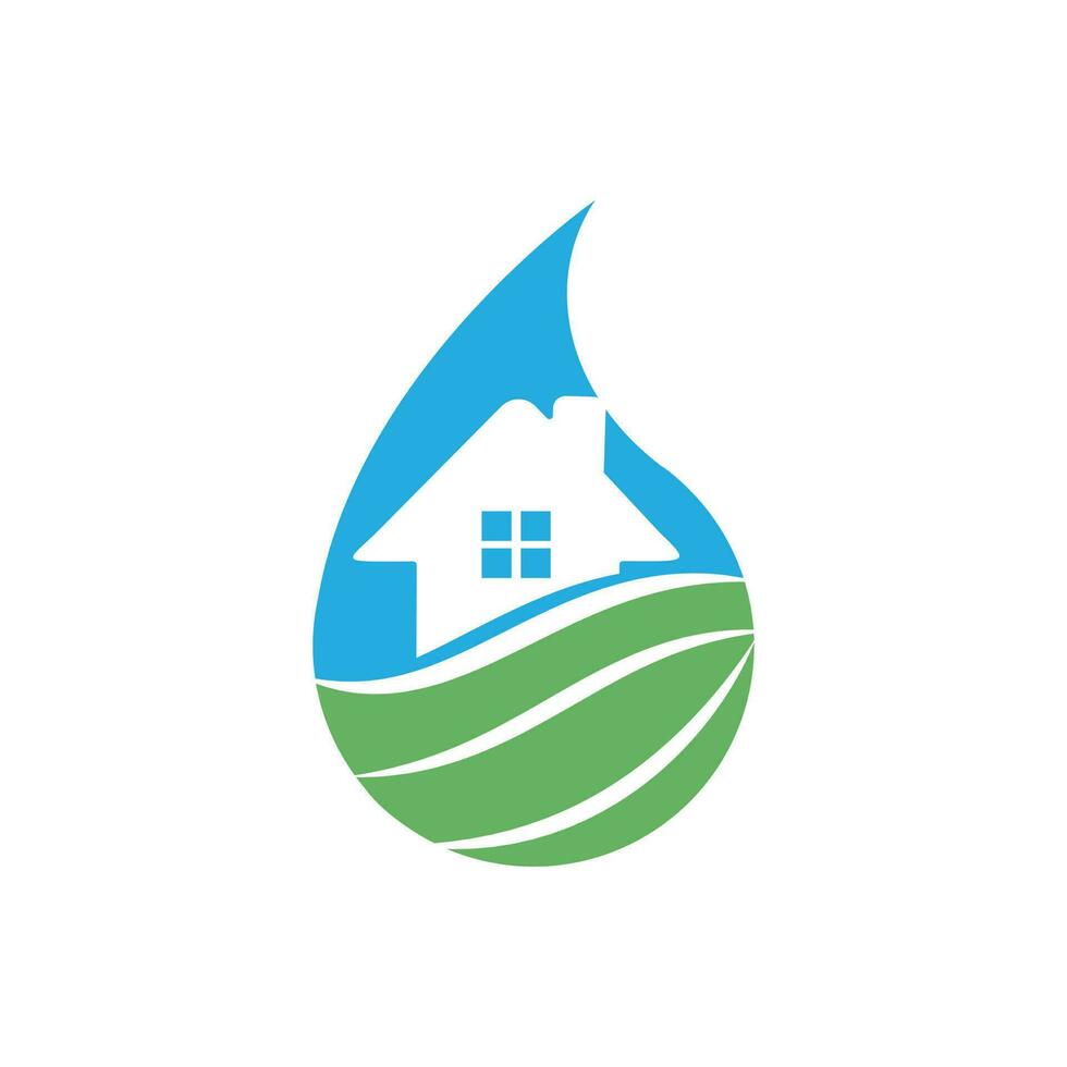 logotipo de la casa incorporado con agua. piezas ecológicas del emblema de la naturaleza. estilo de vida saludable. producto de bebida fresca. vector
