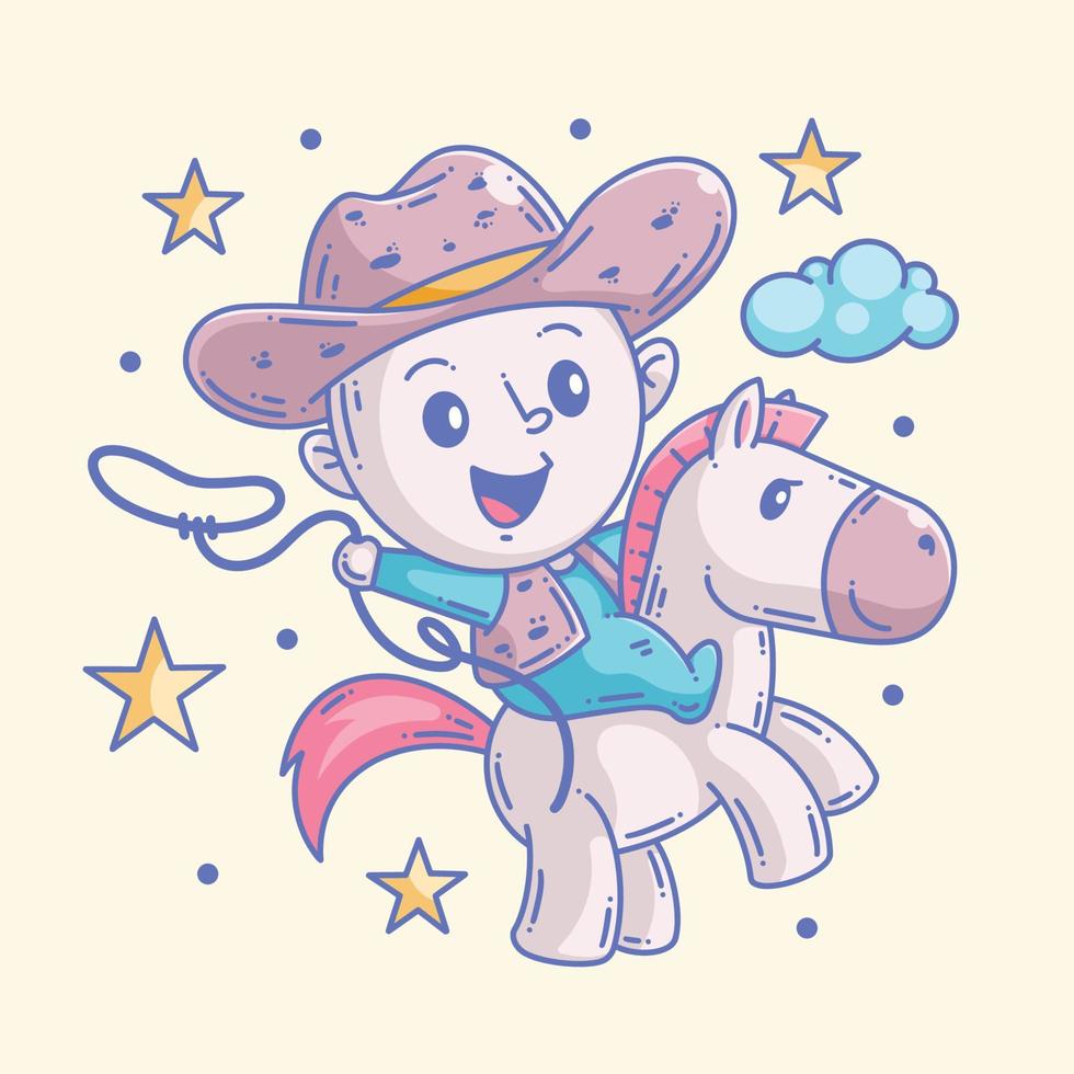 Cute boy riding a horse full color vector