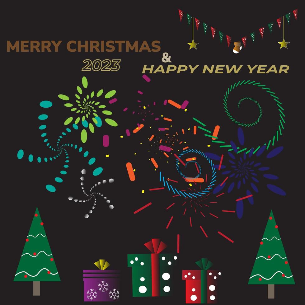 Abstract christmas and new year background with stars and fir tree. vector