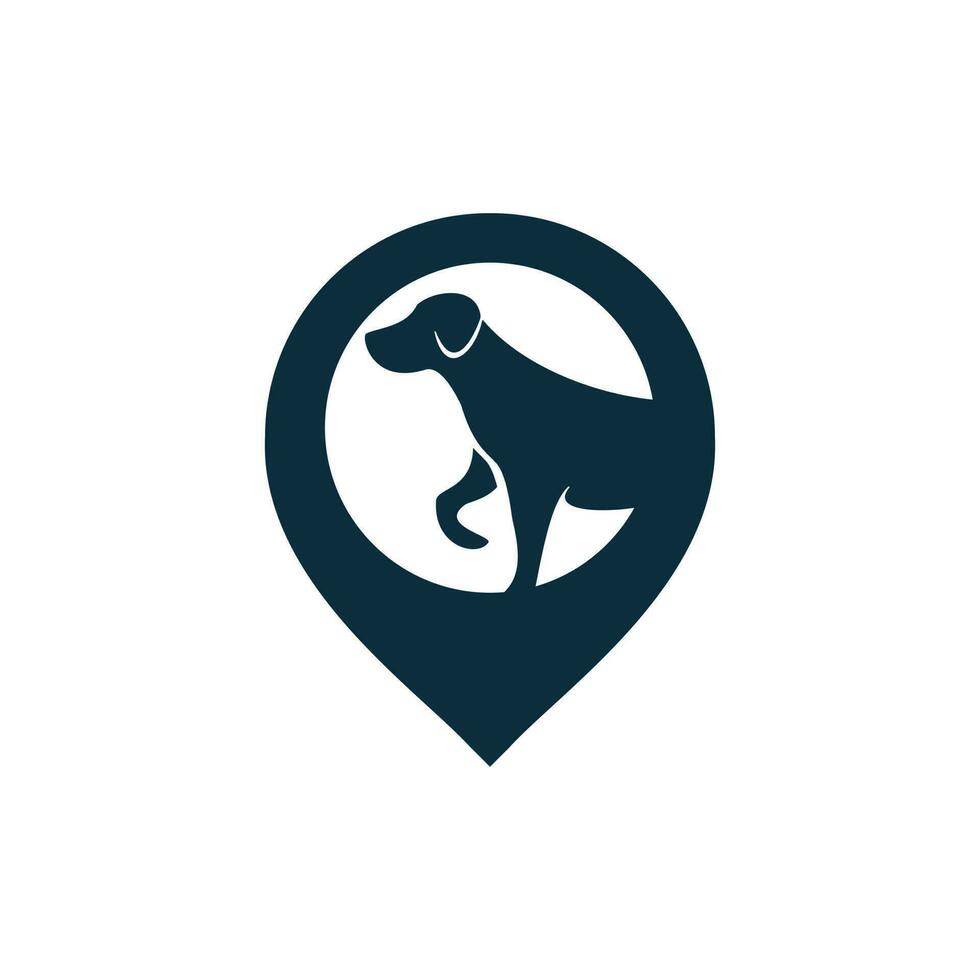 diseño del logotipo de la ubicación del pin del animal doméstico del perro. símbolo de perro mascota con el diseño del icono del marcador de ubicación. vector